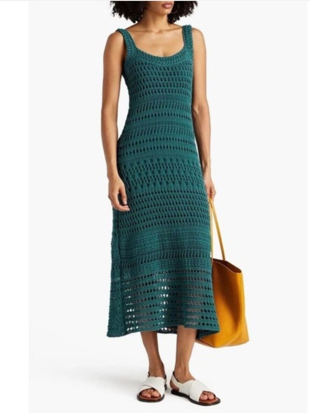 Vince Cotton Lace Crochet Square Neck Midi Dress Teal Blue Waltz Small